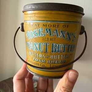 SOLD. Mosemann’s Peanut Butter 1 lb Tin Pail Vintage Advertising Kitchen Decor